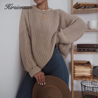 Hirsionsan luźne, jesienne swetry damskie 2020 nowy koreański elegancki sweter z dzianiny ponadgabarytowe ciepłe damskie swetry moda jednolite topy 2